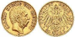 20 Mark Reino de Sajonia (1806 - 1918) Oro 