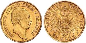 20 Mark Reino de Sajonia (1806 - 1918) Oro Federico Augusto III de Sajonia (1865-1932)