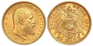 20 Mark Reino de Wurtemberg (1806-1918) Oro Wilhelm II, German Emperor (1859-1941)