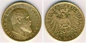 20 Mark Reino de Wurtemberg (1806-1918) Oro Wilhelm II, German Emperor (1859-1941)