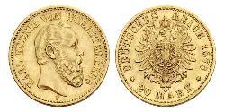 20 Mark Kingdom of Württemberg (1806-1918) 金 卡尔一世 (符腾堡)