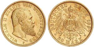 20 Mark Kingdom of Württemberg (1806-1918) 金 威廉二世 (德国)