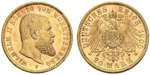 20 Mark Kingdom of Württemberg (1806-1918) 金 威廉二世 (德国)