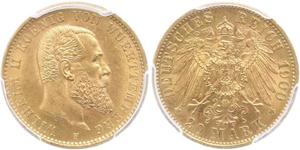 20 Mark Kingdom of Württemberg (1806-1918) 金 威廉二世 (德国)