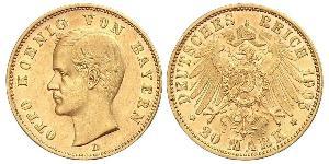 20 Mark 巴伐利亞王國 (1806 - 1918) 金 奥托 (巴伐利亚国王)