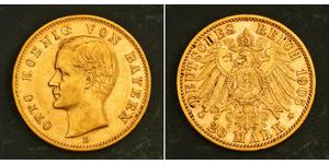 20 Mark 巴伐利亞王國 (1806 - 1918) 金 奥托 (巴伐利亚国王)