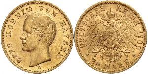 20 Mark 巴伐利亞王國 (1806 - 1918) 金 奥托 (巴伐利亚国王)