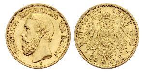 20 Mark 巴登大公國 (1806 - 1918) 金 弗里德里希一世 (巴登)
