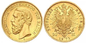 20 Mark 巴登大公國 (1806 - 1918) 金 弗里德里希一世 (巴登)