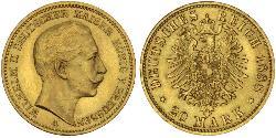 20 Mark 普魯士王國 (1701 - 1918) 金 威廉二世 (德国)