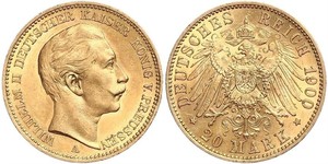 20 Mark 普魯士王國 (1701 - 1918) 金 威廉二世 (德国)