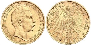 20 Mark 普魯士王國 (1701 - 1918) 金 威廉二世 (德国)