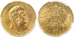 20 Mark 普魯士王國 (1701 - 1918) 金 威廉二世 (德国)