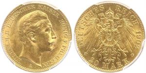 20 Mark 普魯士王國 (1701 - 1918) 金 威廉二世 (德国)