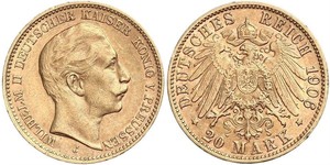 20 Mark 普魯士王國 (1701 - 1918) 金 威廉二世 (德国)