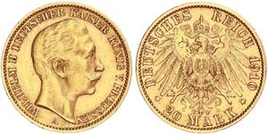20 Mark 普魯士王國 (1701 - 1918) 金 威廉二世 (德国)