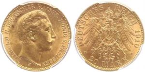 20 Mark 普魯士王國 (1701 - 1918) 金 威廉二世 (德国)
