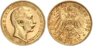20 Mark 普魯士王國 (1701 - 1918) 金 威廉二世 (德国)