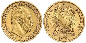 20 Mark 普魯士王國 (1701 - 1918) 金 威廉一世 (德国)