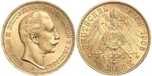 20 Mark 普魯士王國 (1701 - 1918) 金 威廉二世 (德国)