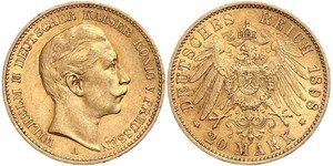 20 Mark 普魯士王國 (1701 - 1918) 金 威廉二世 (德国)