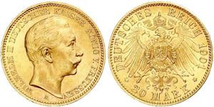 20 Mark 普魯士王國 (1701 - 1918) 金 威廉二世 (德国)