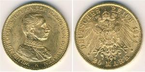 20 Mark 普魯士王國 (1701 - 1918) 金 威廉二世 (德国)