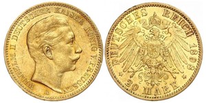 20 Mark 普魯士王國 (1701 - 1918) 金 威廉二世 (德国)