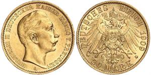 20 Mark 普魯士王國 (1701 - 1918) 金 威廉二世 (德国)