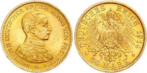 20 Mark 普魯士王國 (1701 - 1918) 金 威廉二世 (德国)