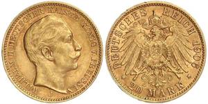 20 Mark 普魯士王國 (1701 - 1918) 金 威廉二世 (德国)