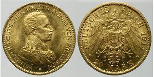 20 Mark 普魯士王國 (1701 - 1918) 金 威廉二世 (德国)