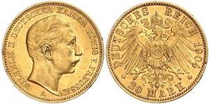 20 Mark 普魯士王國 (1701 - 1918) 金 威廉二世 (德国)