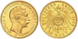 20 Mark 普魯士王國 (1701 - 1918) 金 威廉二世 (德国)