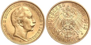 20 Mark 普魯士王國 (1701 - 1918) 金 威廉二世 (德国)