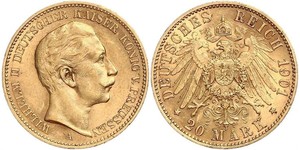 20 Mark 普魯士王國 (1701 - 1918) 金 威廉二世 (德国)