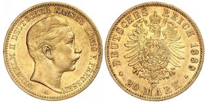 20 Mark 普魯士王國 (1701 - 1918) 金 威廉二世 (德国)