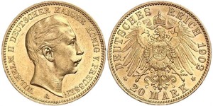 20 Mark 普魯士王國 (1701 - 1918) 金 威廉二世 (德国)