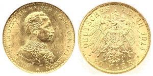 20 Mark 普魯士王國 (1701 - 1918) 金 威廉二世 (德国)