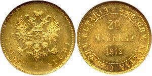 20 Mark 芬兰大公国 (1809 - 1917) / 俄罗斯帝国 (1721 - 1917) 金 亚历山大三世 (俄国) (1845 -1894)