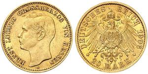 20 Mark 黑森-达姆施塔特 (1806 - 1918) 金 恩斯特·路德维希 (黑森大公) (1868 - 1937)