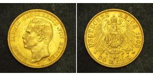 20 Mark 黑森-达姆施塔特 (1806 - 1918) 金 恩斯特·路德维希 (黑森大公) (1868 - 1937)