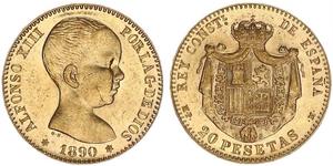 20 Peseta Kingdom of Spain (1874 - 1931) Gold Alfonso XIII of Spain (1886 - 1941)