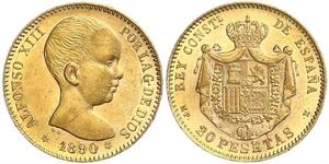 20 Peseta Kingdom of Spain (1874 - 1931) Gold Alfonso XIII of Spain (1886 - 1941)