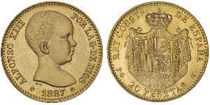 20 Peseta Kingdom of Spain (1874 - 1931) Or Alfonso XIII of Spain (1886 - 1941)
