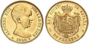 20 Peseta Kingdom of Spain (1874 - 1931) Oro Alfonso XIII of Spain (1886 - 1941)