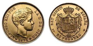 20 Peseta Kingdom of Spain (1874 - 1931) Oro Alfonso XIII of Spain (1886 - 1941)