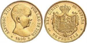 20 Peseta Kingdom of Spain (1874 - 1931) Oro Alfonso XIII of Spain (1886 - 1941)