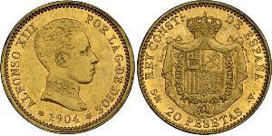 20 Peseta Kingdom of Spain (1874 - 1931) 金 阿方索十三世 (1886 - 1941)