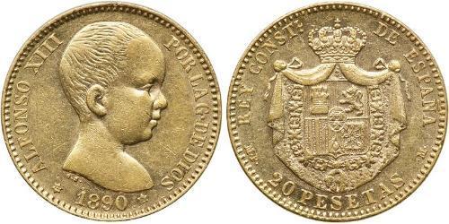 20 Peseta Kingdom of Spain (1874 - 1931) 金 阿方索十三世 (1886 - 1941)